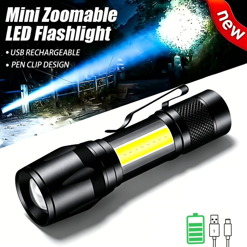 Senter LED Mini COB+XPE Senter - Outdoor Lighting Black ulasan dan harga